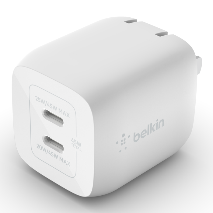 Dual USB-C GaN Wall Charger with PPS 45W + USB-C to USB-C Cable, , hi-res